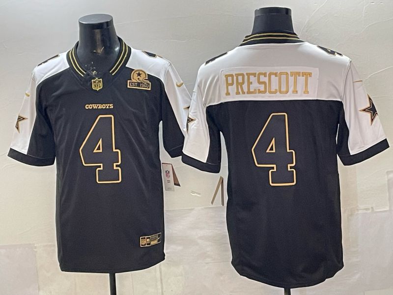 Men 2026 Dallas Cowboys #4 Prescott Black Gold 6th generations Nike Limited NFL Jersey style 06